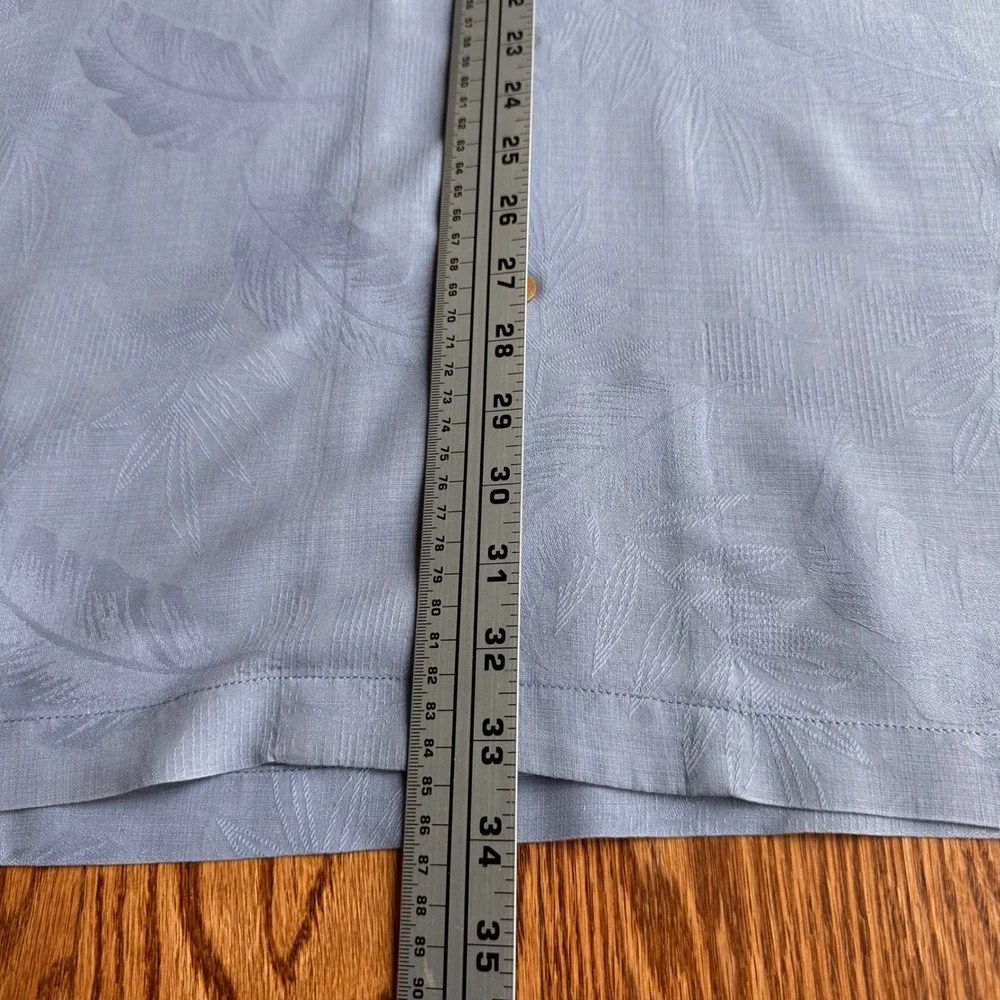Tommy Bahama 109% Silk Camp Shirt Mens 4XB Blue Jacquard Leaf Short Sleeve - Picture 4 of 15